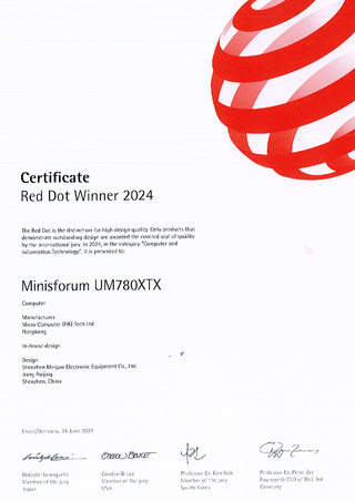 Certificado UM780 XTX, ganador del premio Red Dot 2024